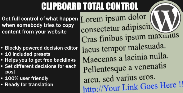 Clipboard Total Control – Control what happen when somebody copy your text – WordPess Plugin